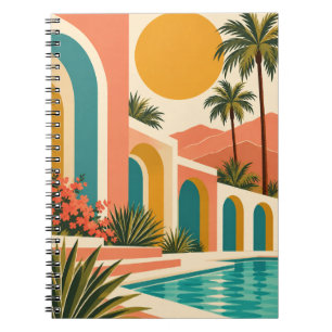 Retro Palm Springs Pool Scene Notebook