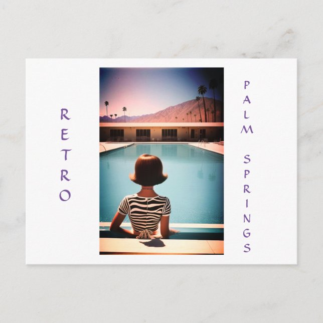 Retro Palm Springs Poolside Post Card Personalise (Front)