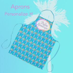 Retro Palm Springs Turquoise Blue Tropical Palms Apron