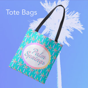 Retro Palm Springs Turquoise Blue Tropical Palms Tote Bag