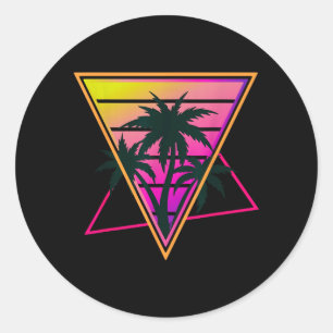 Retro Palm Tree Beach Sunset Tropical Summer Vibes Classic Round Sticker