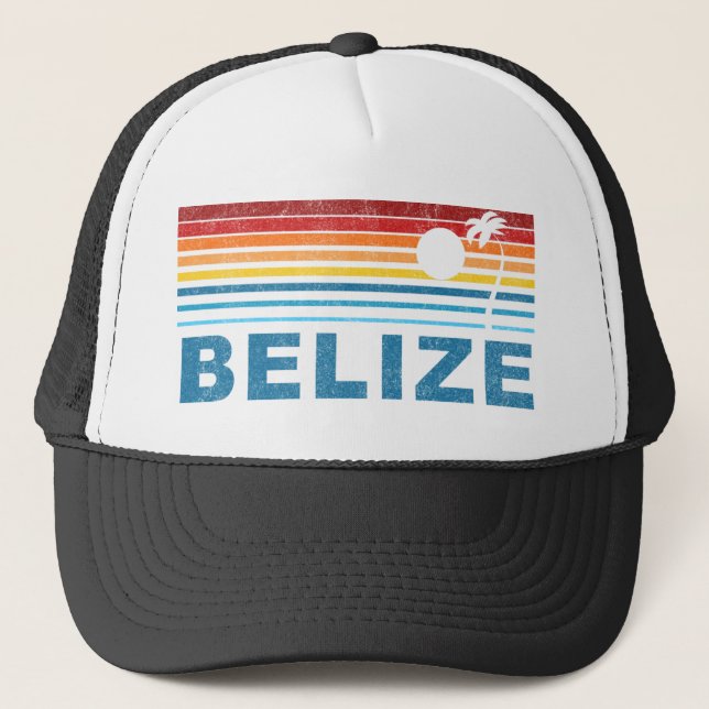 Retro Palm Tree Belise Trucker Hat (Front)