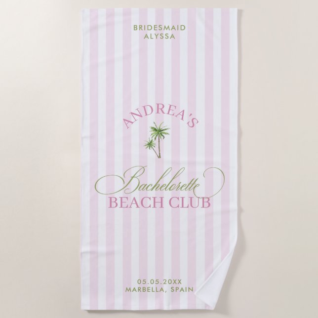Retro Palm Tree Custom Name Beach Bachelorette Towel (Front)