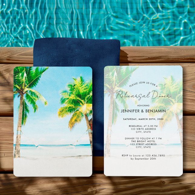 Retro Palm Tree Destination Beach Rehearsal Dinner Invitation (Creator Uploaded)