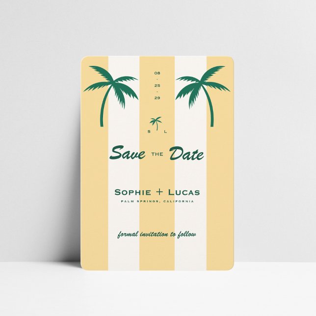 Retro Palm Tree Monogram Tropical Beach Wedding Save The Date (Creator Uploaded)