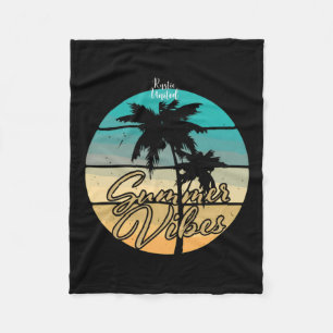 Retro Palm Tree Summer Vibes Funny Family Beach Fleece Blanket