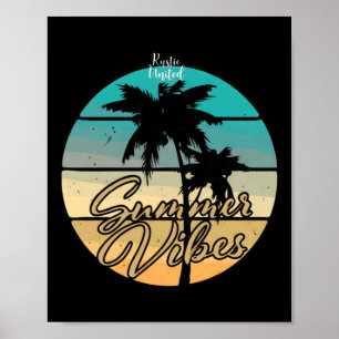 Retro Palm Tree Summer Vibes Funny Family Beach Poster