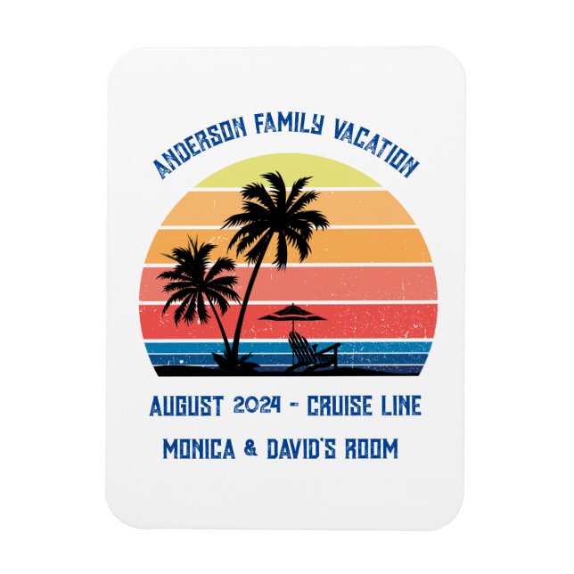 Retro Palm Tree Sunset Cruise Family Vacation  Magnet (Vertical)