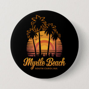 Retro Palm Tree Sunset South Carolina Myrtle Beach 7.5 Cm Round Badge