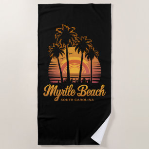 Retro Palm Tree Sunset South Carolina Myrtle Beach Beach Towel