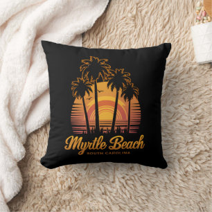 Retro Palm Tree Sunset South Carolina Myrtle Beach Cushion