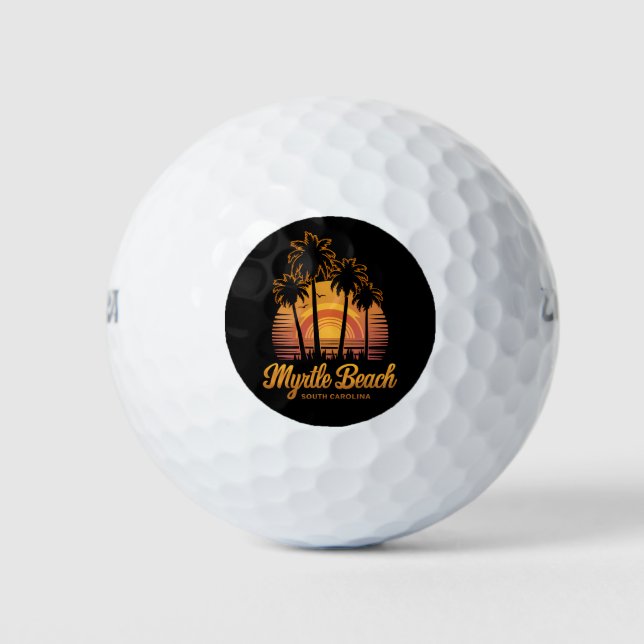 Retro Palm Tree Sunset South Carolina Myrtle Beach Golf Balls (Front)