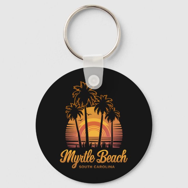 Retro Palm Tree Sunset South Carolina Myrtle Beach Key Ring (Front)