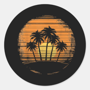 Retro Palm Tree Sunset Summer Beach Vintage Tropic Classic Round Sticker