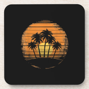 Retro Palm Tree Sunset Summer Beach Vintage Tropic Coaster