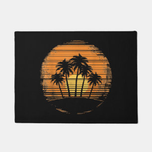Retro Palm Tree Sunset Summer Beach Vintage Tropic Doormat