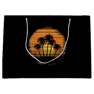 Retro Palm Tree Sunset Summer Beach Vintage Tropic Large Gift Bag