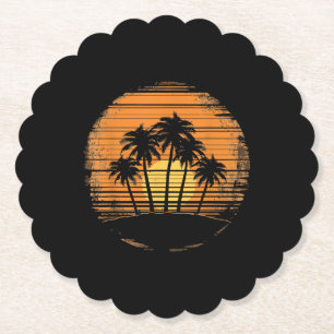 Retro Palm Tree Sunset Summer Beach Vintage Tropic Paper Coaster