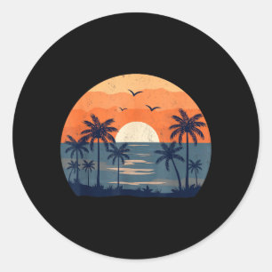 Retro Palm Tree Sunset Sunrise Tropical Beach Classic Round Sticker