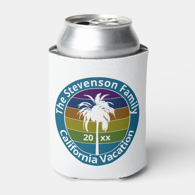 Retro Palm Tree Tropical Family Reunion Custom Can Cooler (Can Front)