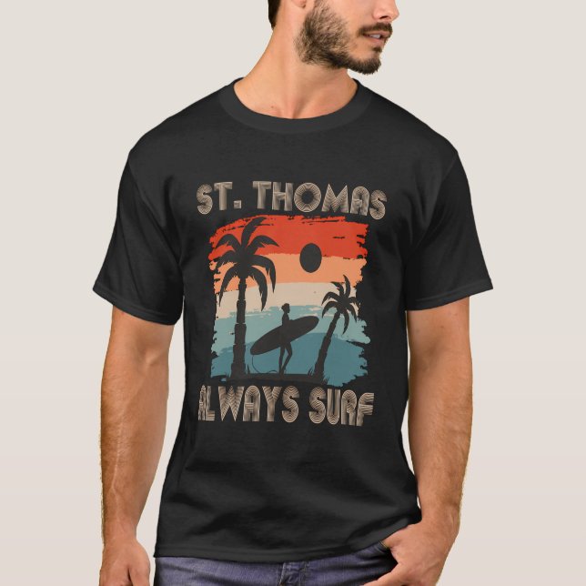 Retro Palm Tree Virgin Islands St Thomas Surfing B T-Shirt (Front)
