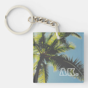 Retro Palm Tree Your Initials Monogram Key Ring
