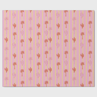 Retro Palm Trees and Cactus in Yellow Stripes Wrapping Paper