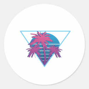 Retro Palm Trees Logo Classic Round Sticker
