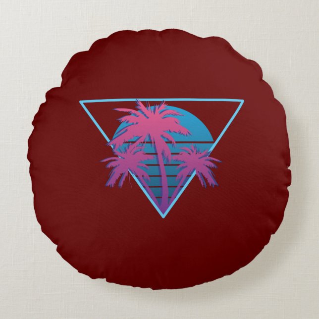 Retro Palm Trees Logo Round Cushion (Front)