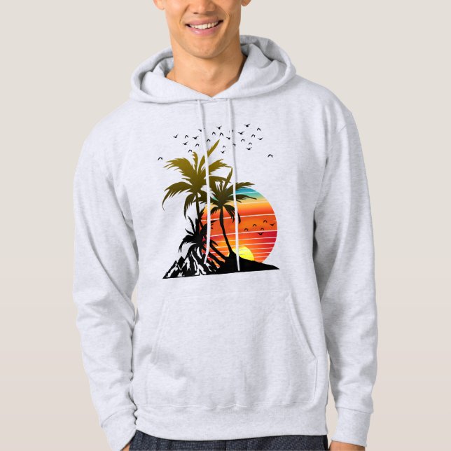 Retro Palm Trees Mountain Sunset  Hoodie (Front)