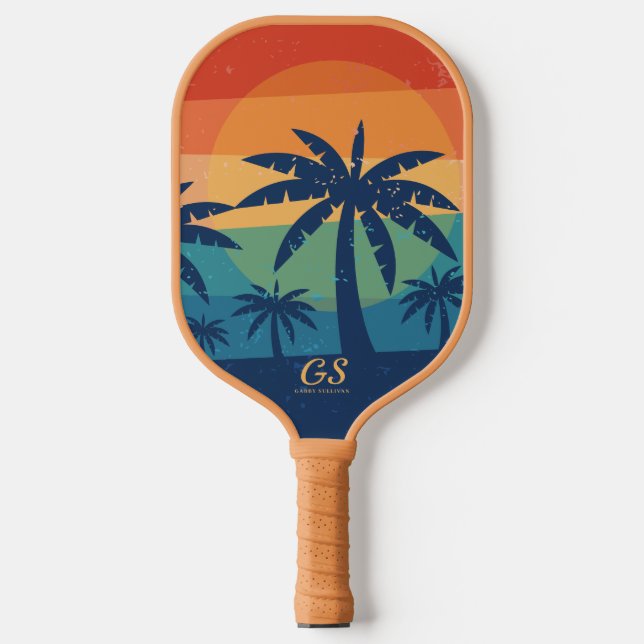 Retro Palm Trees Pickleball Paddle (Front)