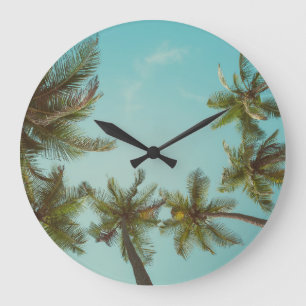 Retro Palm Trees: Sky Space Large Clock