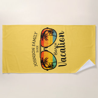 Retro Palm Trees Sunglasses Family Vacation  Beach Towel