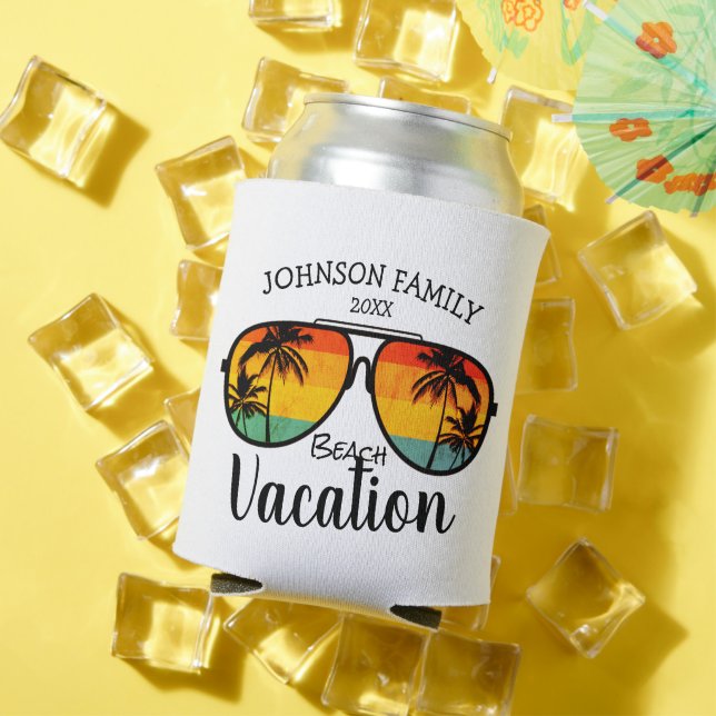 Retro Palm Trees Sunglasses Family Vacation  Can Cooler (In Situ Summer)