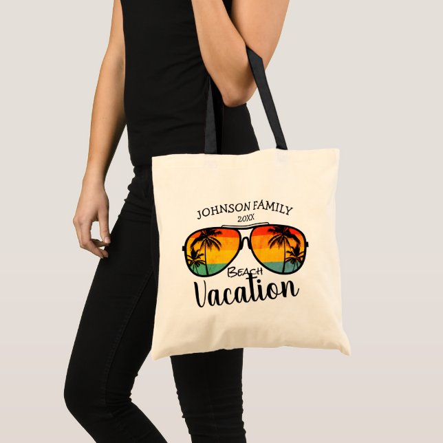Retro Palm Trees Sunglasses Family Vacation  Tote Bag (Front (Product))