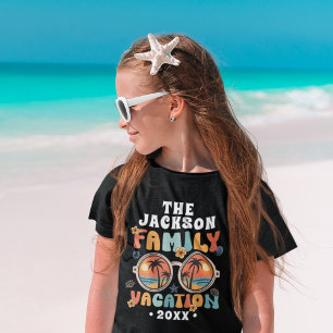 Retro palm trees sunglasses groovy family vacation T-Shirt