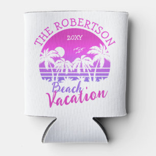Retro Palm Trees Sunset 60s Family Vacation Trip Can Cooler