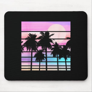 Retro Palm Trees Sunset Beach Tropical Summer Mouse Pad