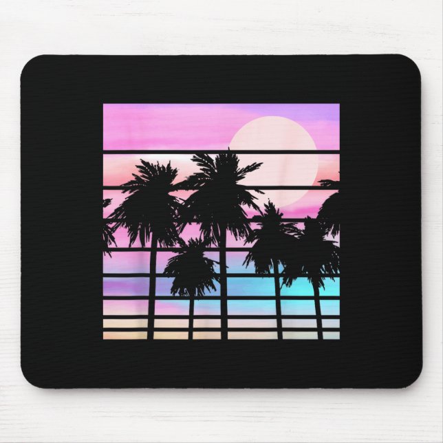 Retro Palm Trees Sunset Beach Tropical Summer Mouse Pad (Front)