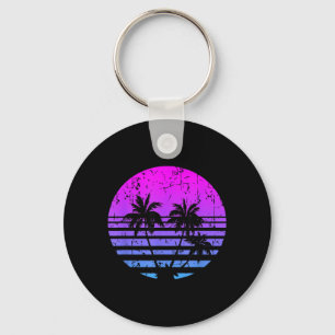 Retro Palm Trees Sunset Summer Vacation Beach Key Ring