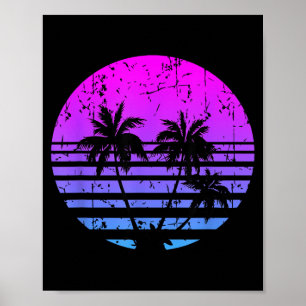Retro Palm Trees Sunset Summer Vacation Beach Poster
