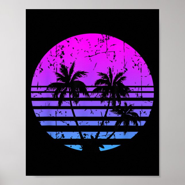 Retro Palm Trees Sunset Summer Vacation Beach Poster (Front)