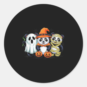 Retro Panda Witch Y Halloween Pumpkin Women Men Ki Classic Round Sticker