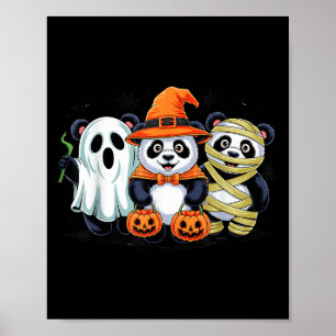 Retro Panda Witch Y Halloween Pumpkin Women Men Ki Poster