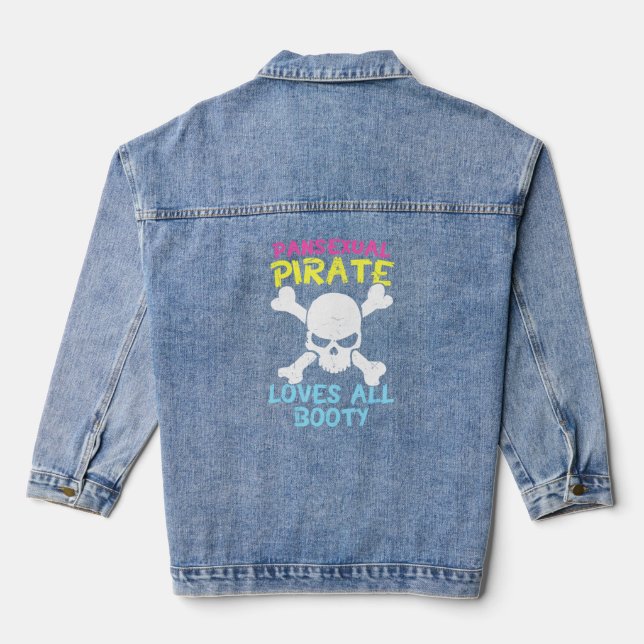 Retro Pansexual Pirate Loves All Booty Cute Lgbt P Denim Jacket (Back)
