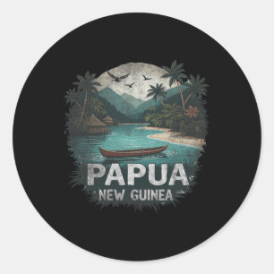Retro Papua New Guinea Landscape Vintage Souvenir Classic Round Sticker