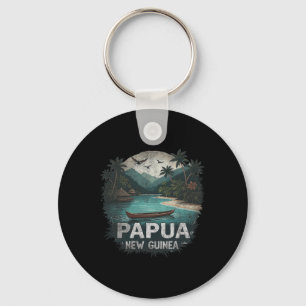 Retro Papua New Guinea Landscape Vintage Souvenir Key Ring