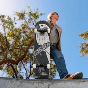 Retro Parakeets - Black & White Skateboard