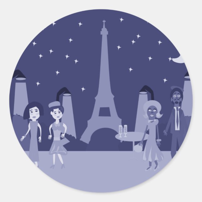 Retro Paris Classic Round Sticker (Front)