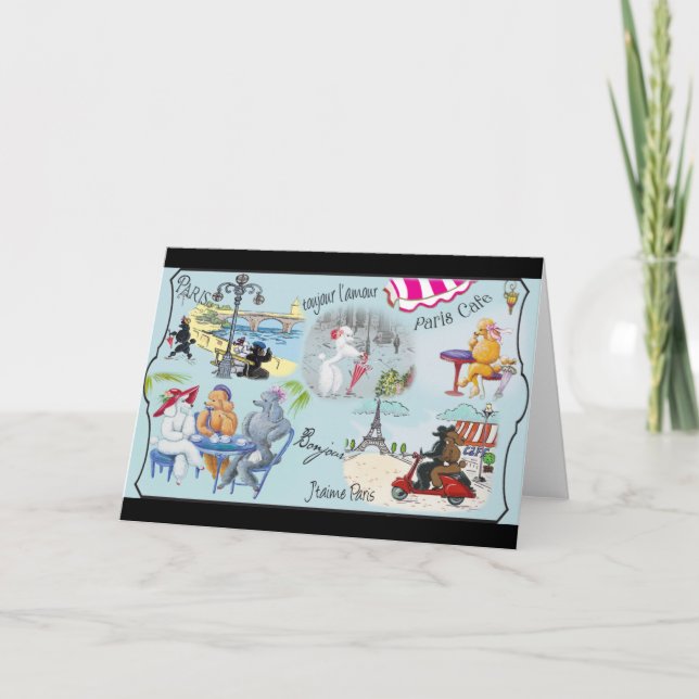 Retro Paris Poodle Collage Card (Front)